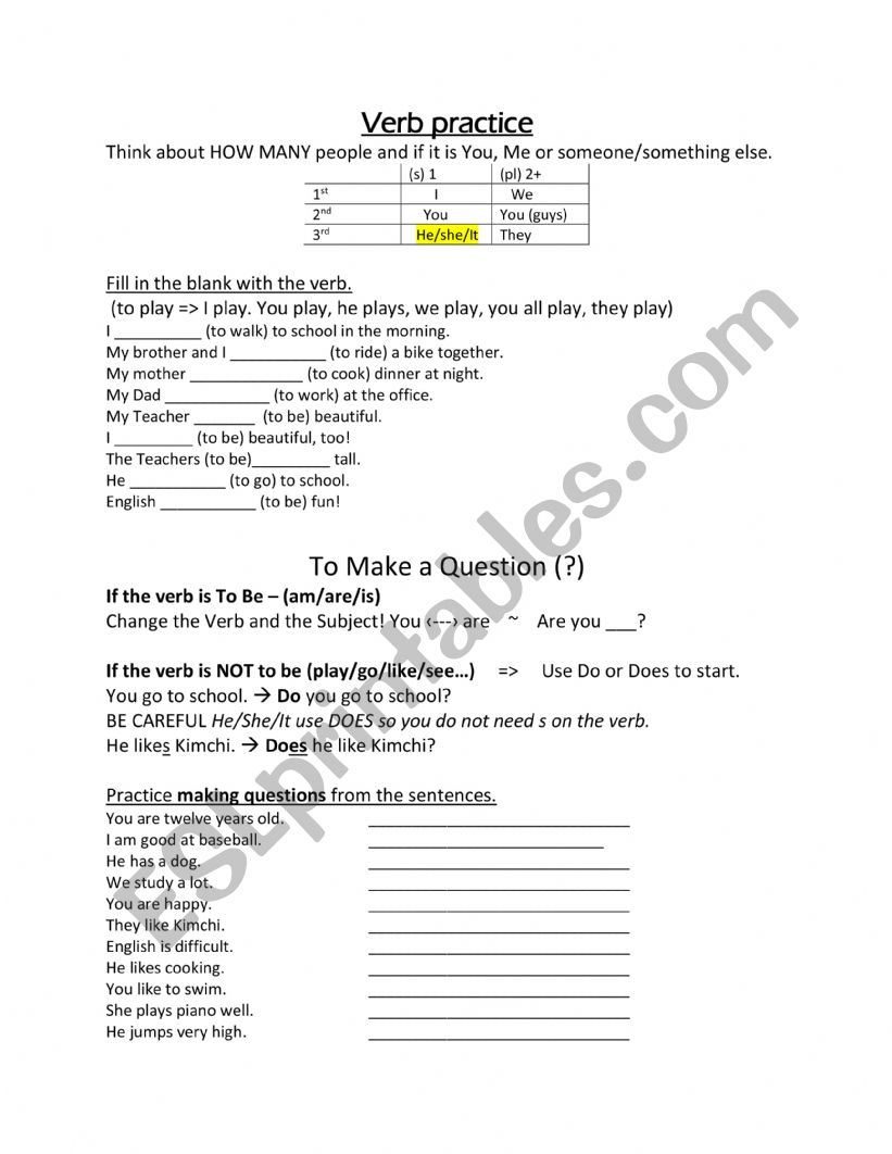 Verb Practice worksheet