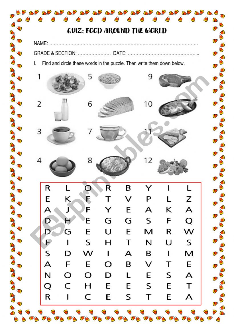 FOOD AROUND THE WORLD worksheet