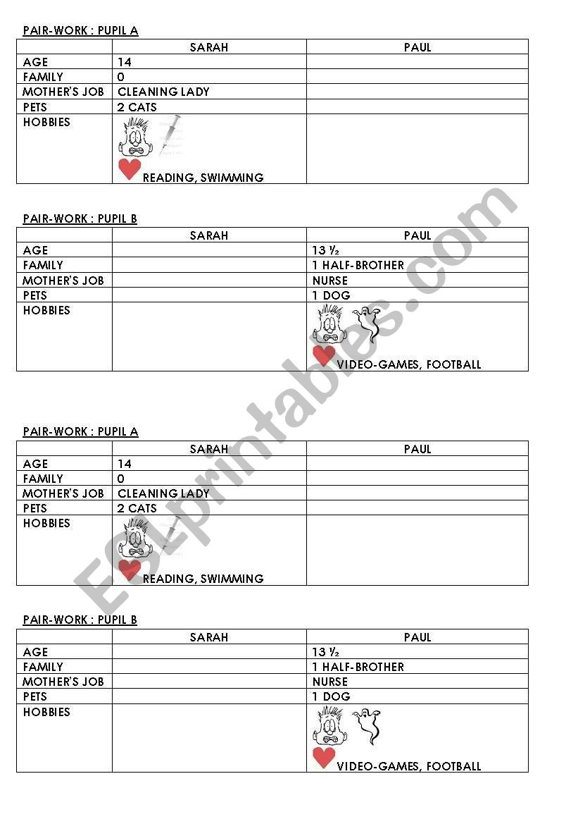 pair-work worksheet