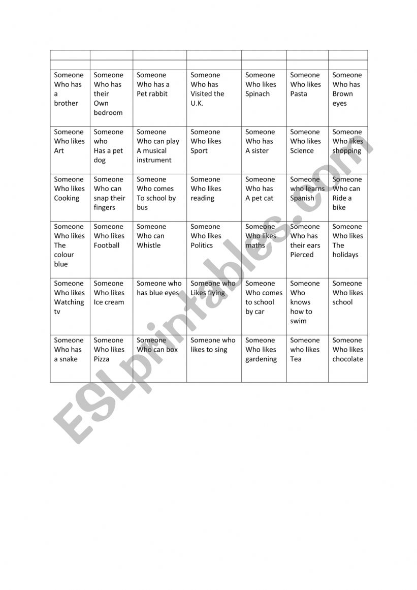 Connect 4 Questions worksheet