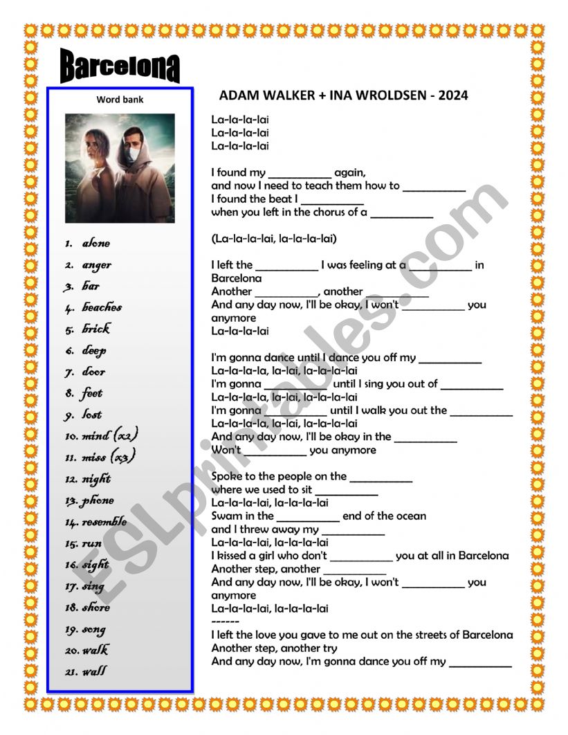 BARCELONA ADAM WALKER worksheet