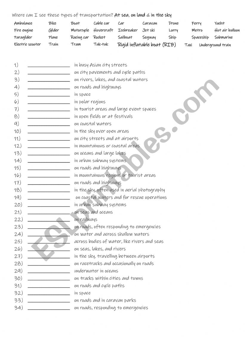 A2 + B1+   34 types of transportation and where you can see them