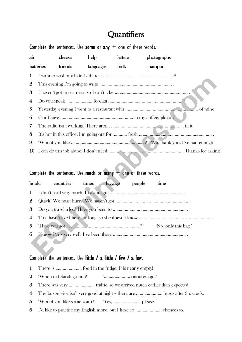 Quantifiers (Some, Any) worksheet Quantifiers (Some, Any) worksheet