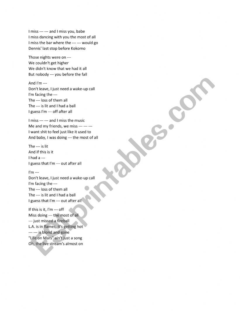 a song worksheet