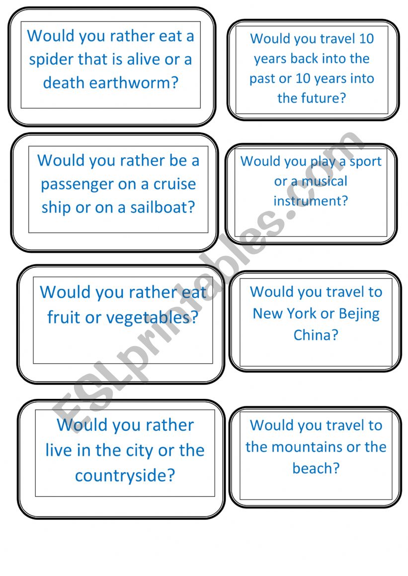 Speaking cards worksheet