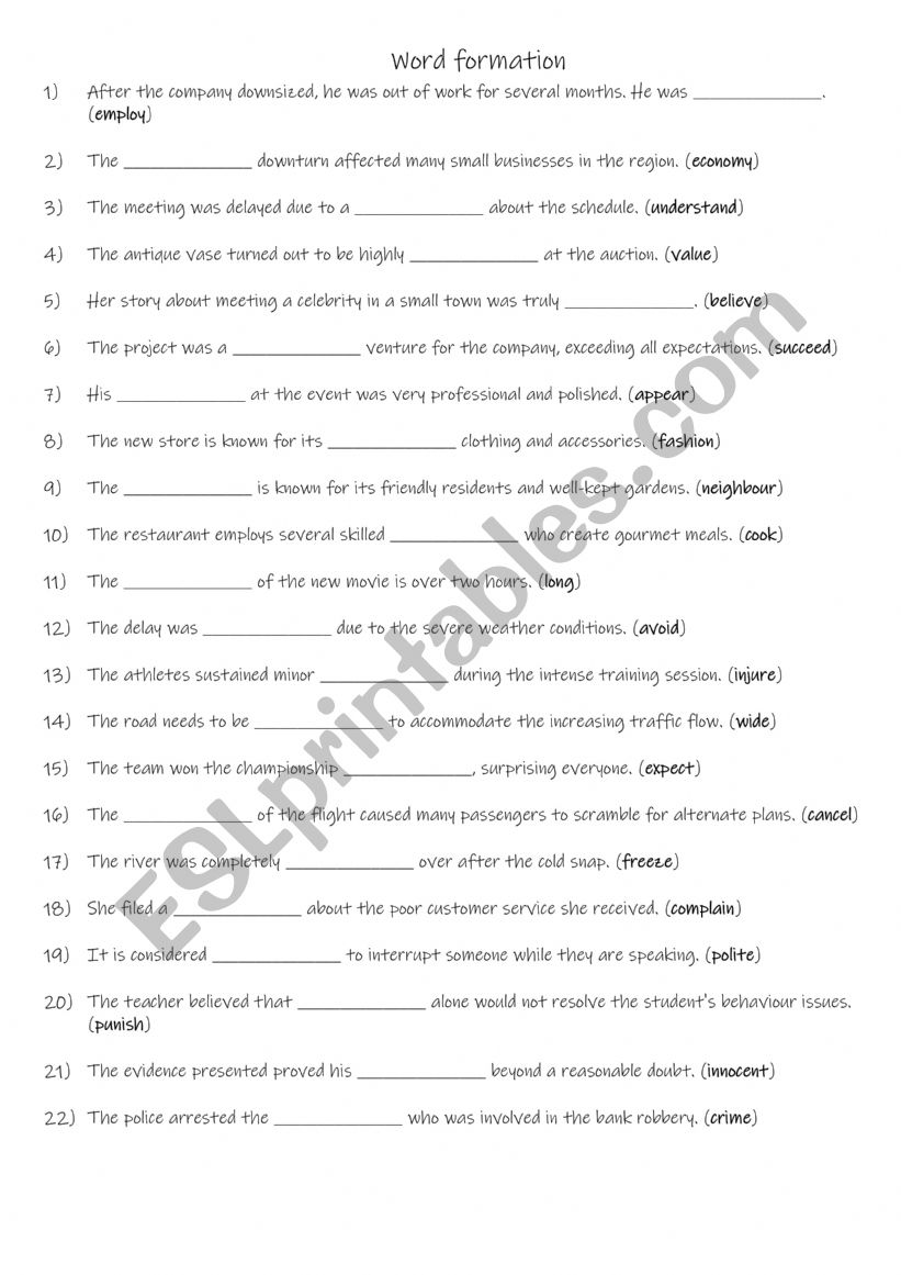 A2+-B1 Word formation  worksheet