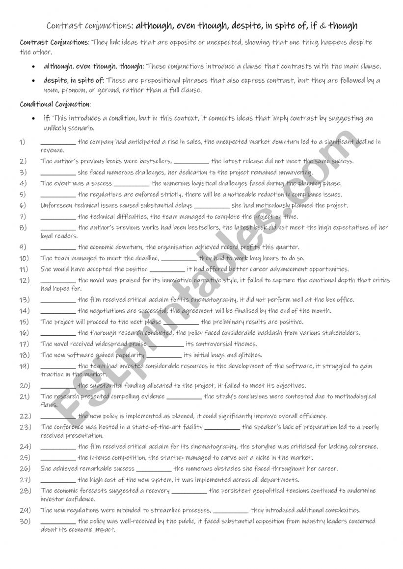 B2+-C2 More contrast conjunctions: although, even though, despite, in spite of, if & though
