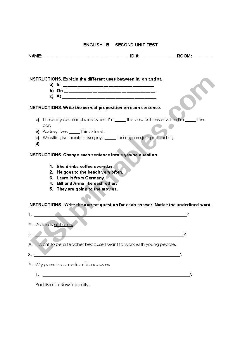 Basic Vocabulary, Prepositions and Yes/no questions