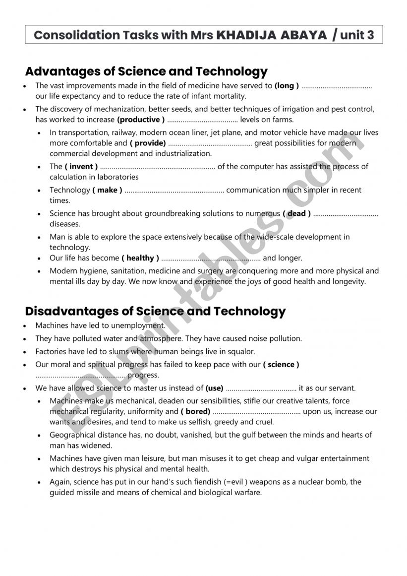 advantages and disadvantages of science and technology