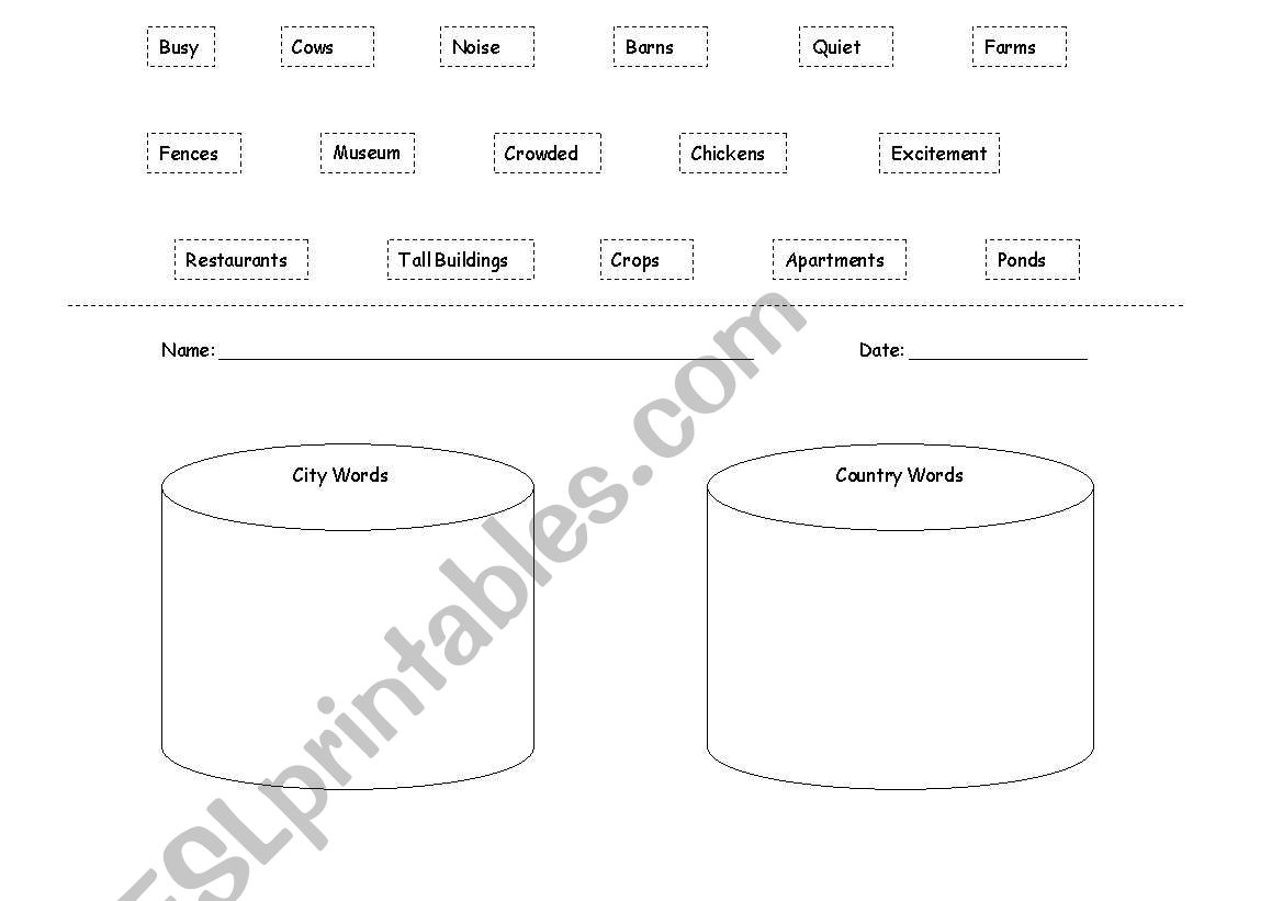 City Words & Country Words worksheet