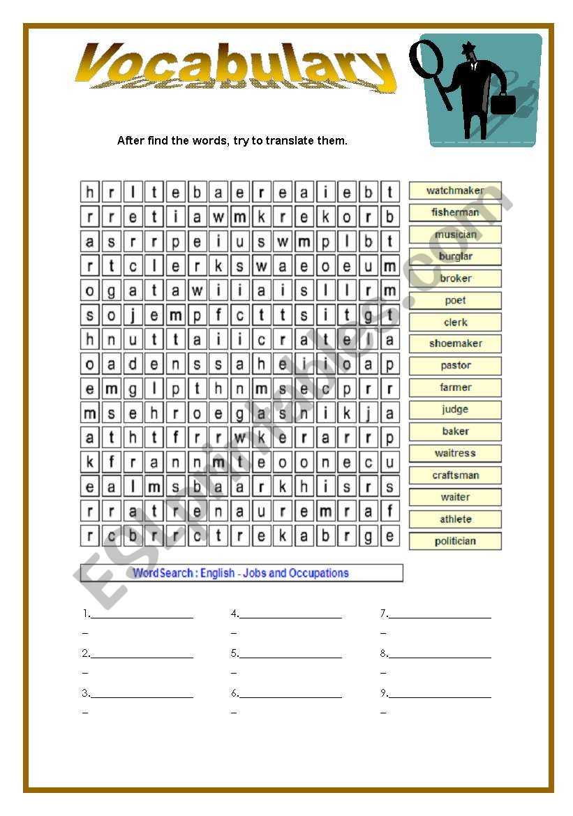 Wordsearch - JOBS worksheet