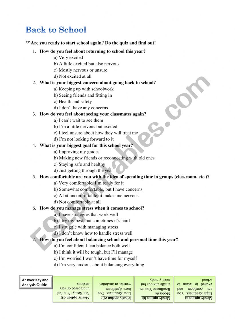 Back to School Quiz worksheet