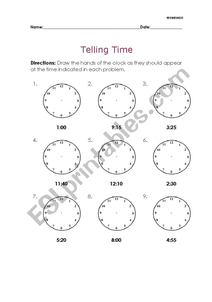 Telling Time worksheet