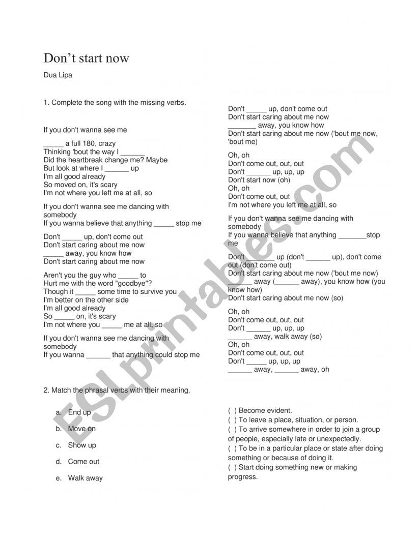 Song Worksheet worksheet