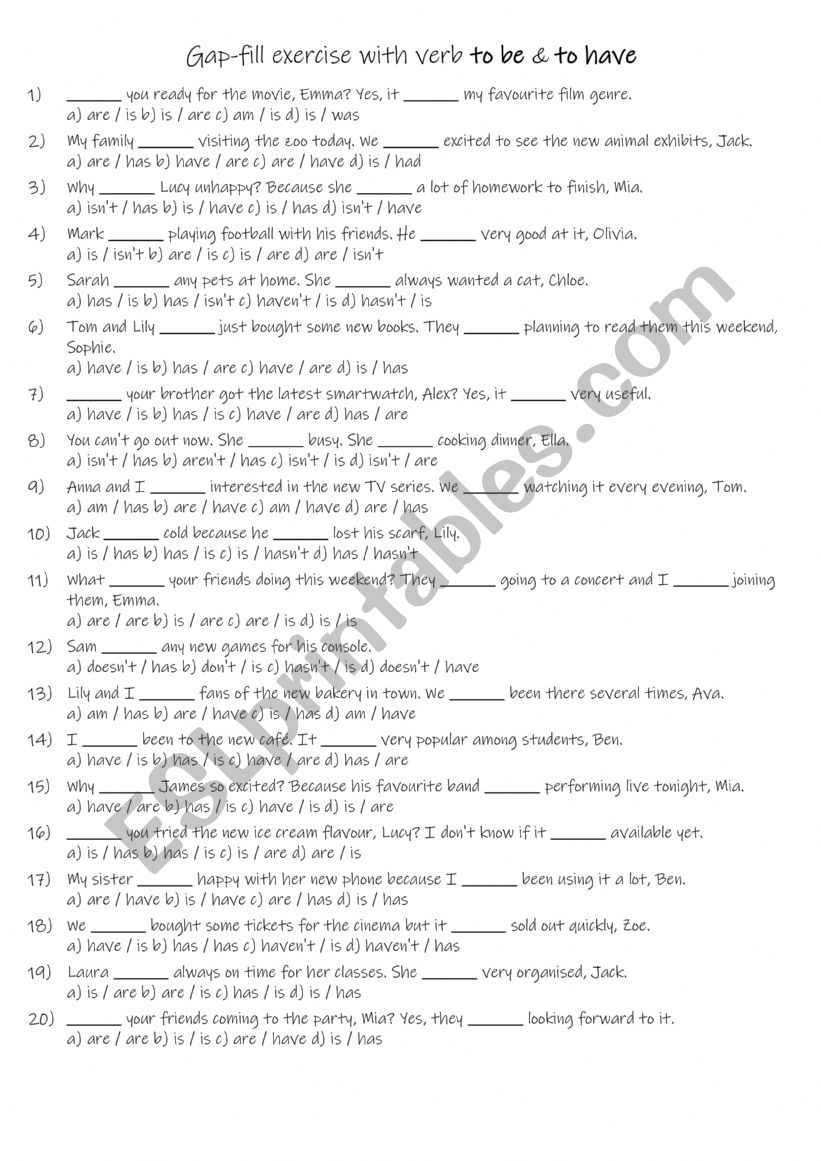 A1+-A2 Present simple multiple choice with verb to be & to have 