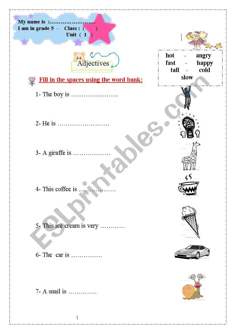 adjective worksheet