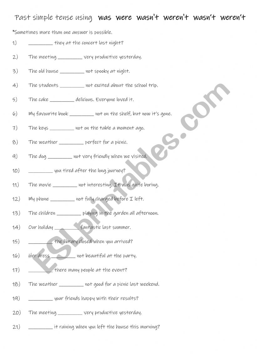 A1-A2  Past simple tense using: was, were , was not, were not, was not & were not