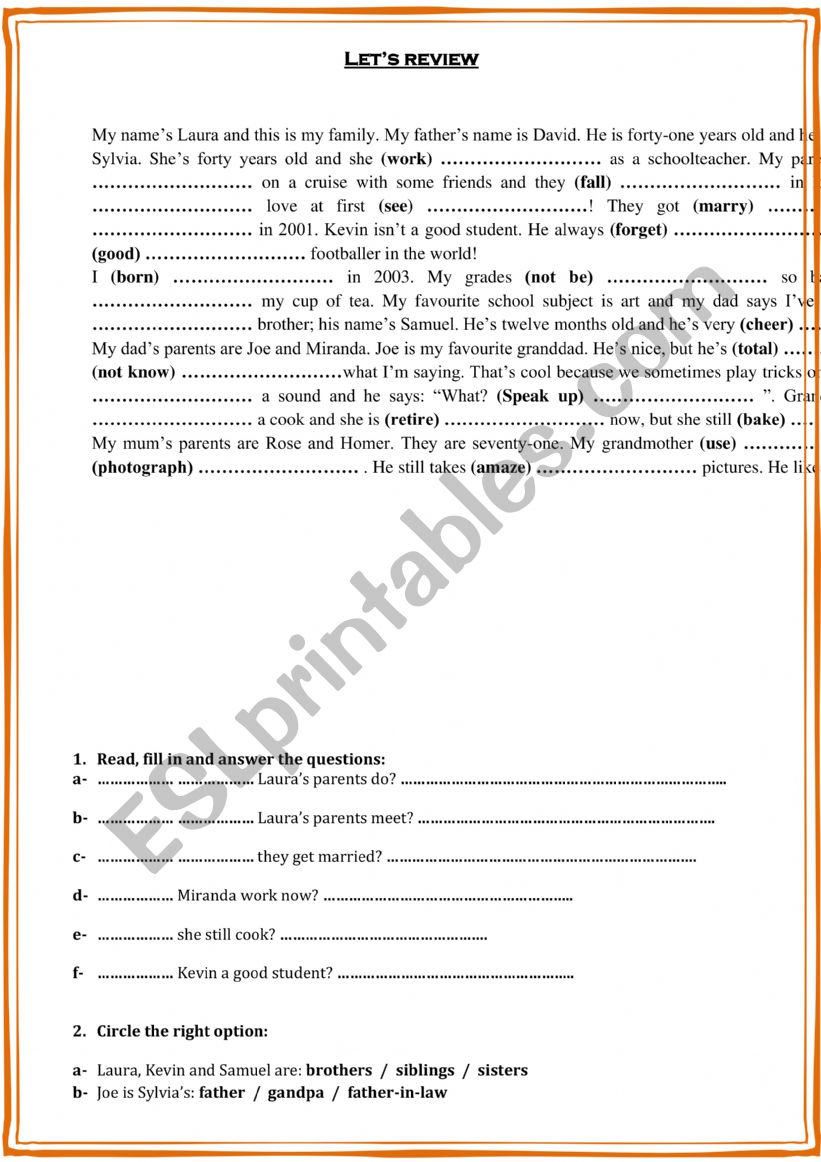 Letï¿½s review worksheet
