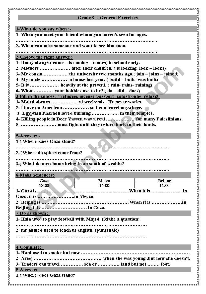 exercises worksheet