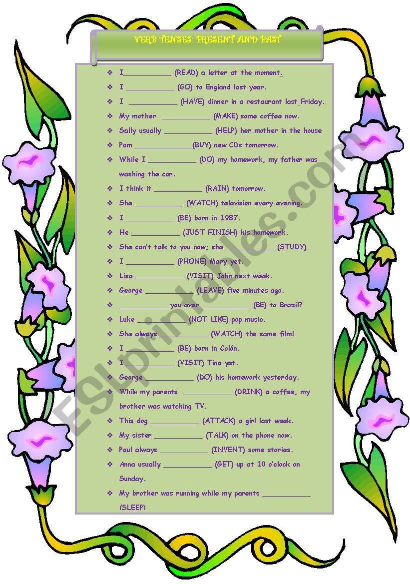 VERB TENSES: PRESENT AND PAST worksheet