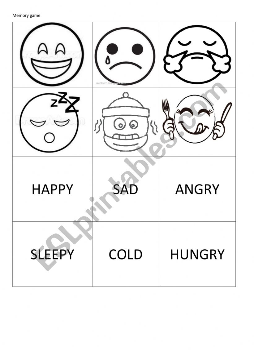 FEELINGS memory game and worksheet