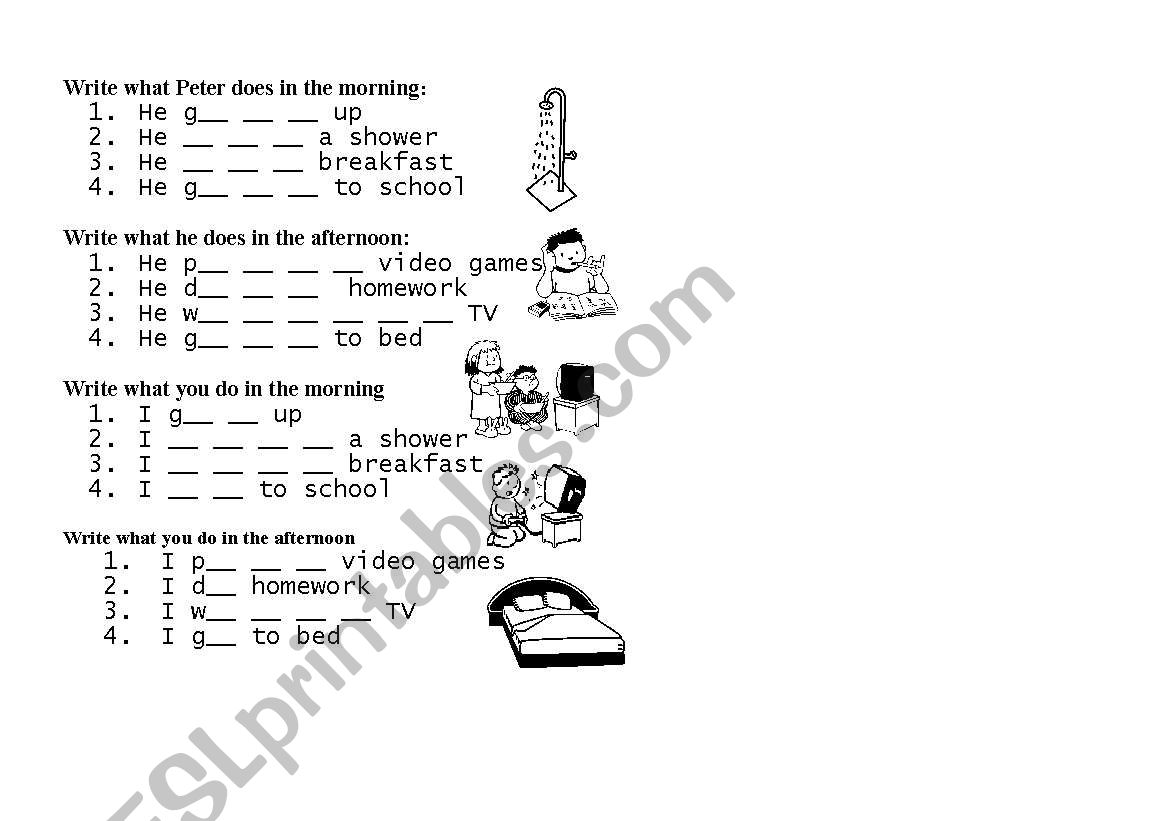 Every day activities worksheet