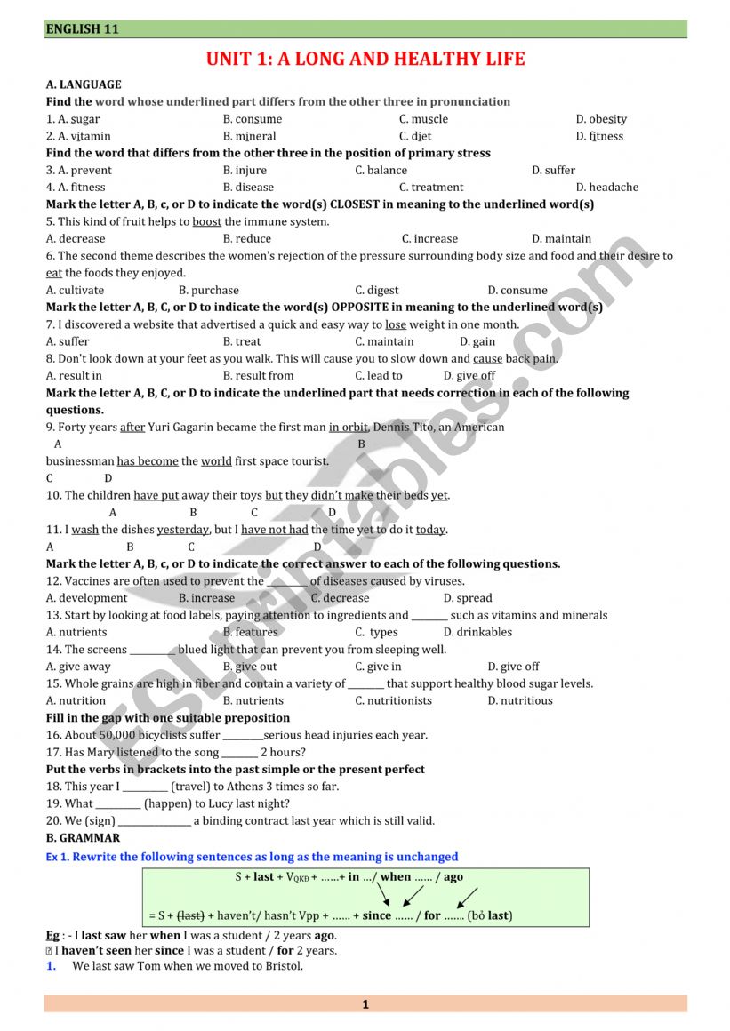 Mini test for students - Global success textbook - Unit 1 