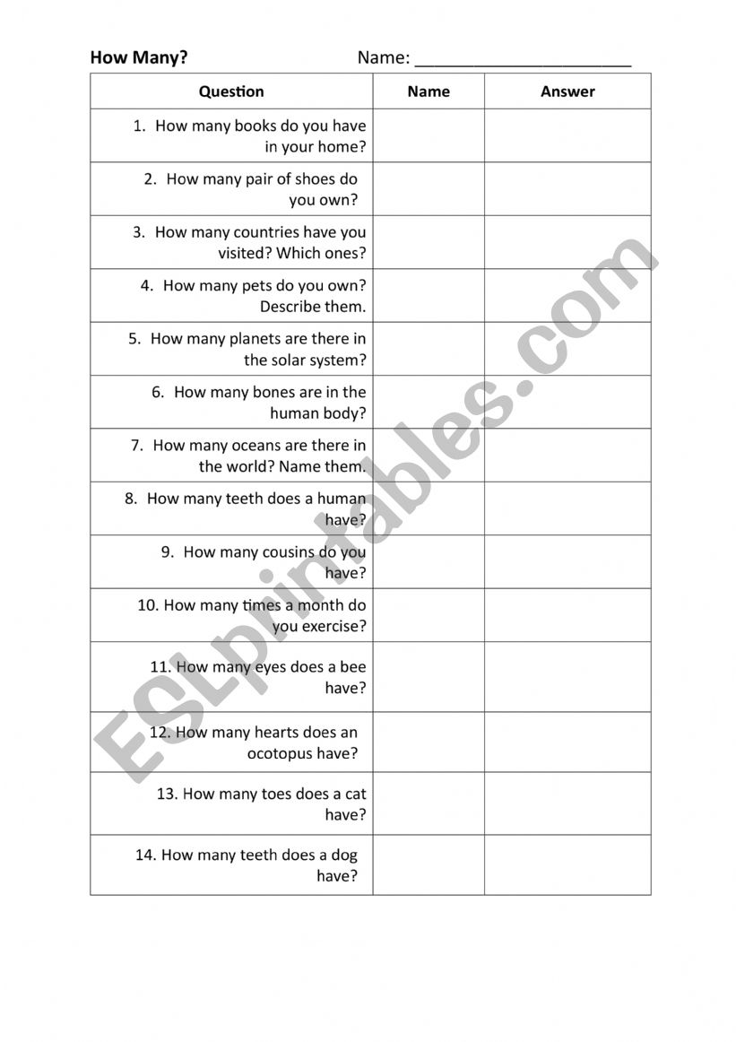 How Many? Worksheet worksheet