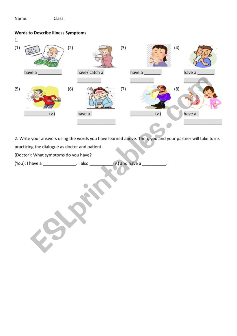 Words for illness ESL worksheet by Kellyyulee291990