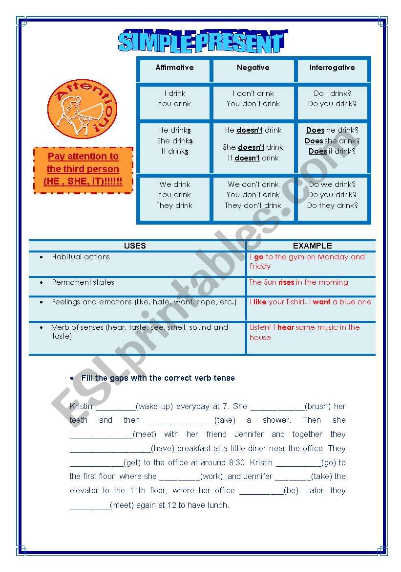 Simple Present Review worksheet