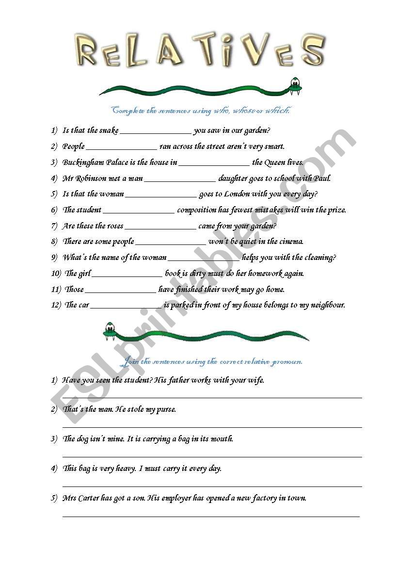 Relatives worksheet