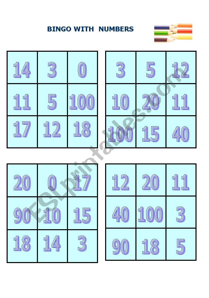 Bingo with numbers worksheet