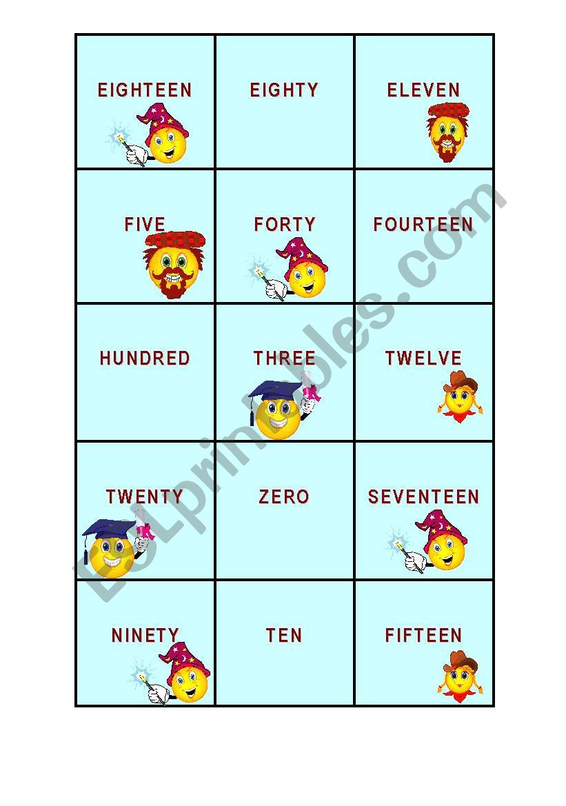 Numbers to play Bingo worksheet