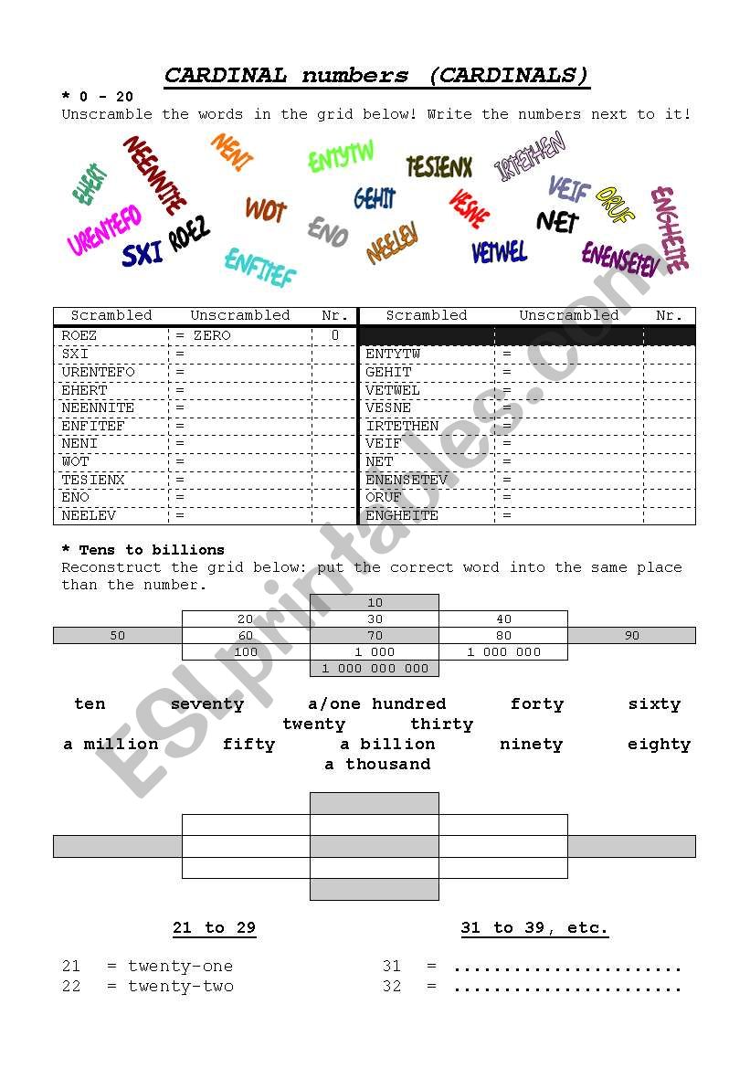 Numbers (0 - 1 000 000 000) worksheet