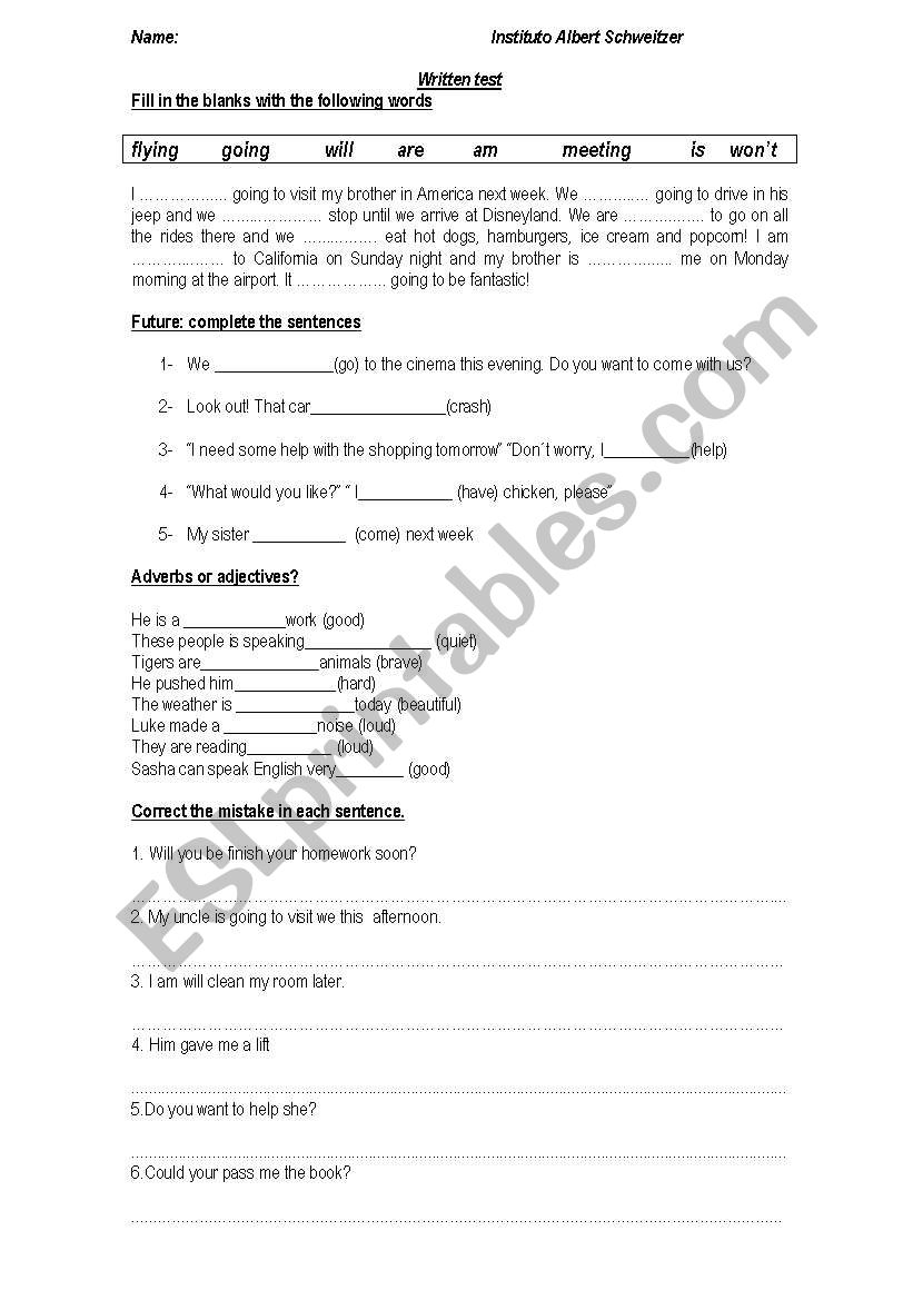 exam worksheet