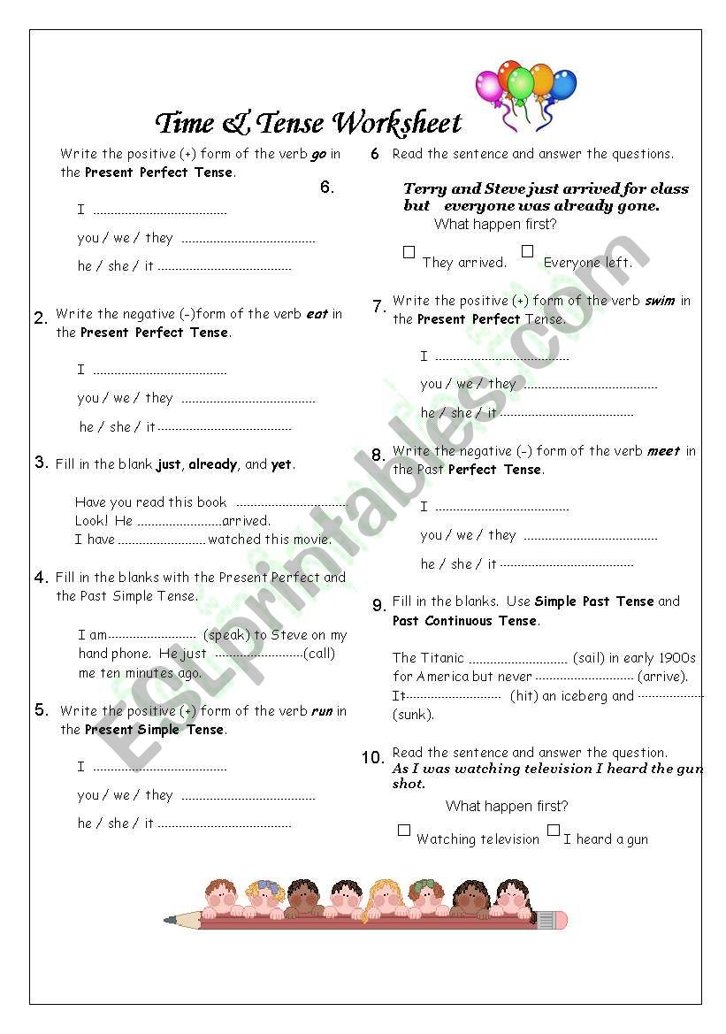 Time & Tense Worksheet worksheet