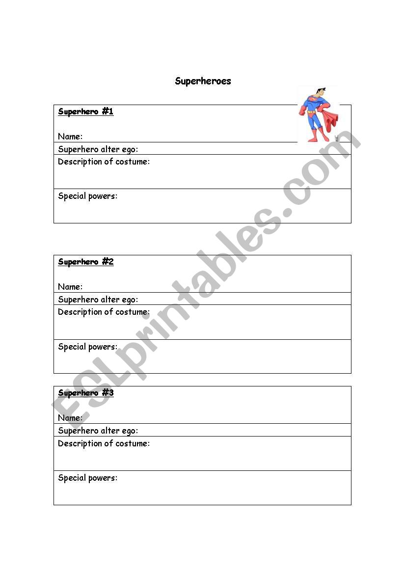 superheros worksheet