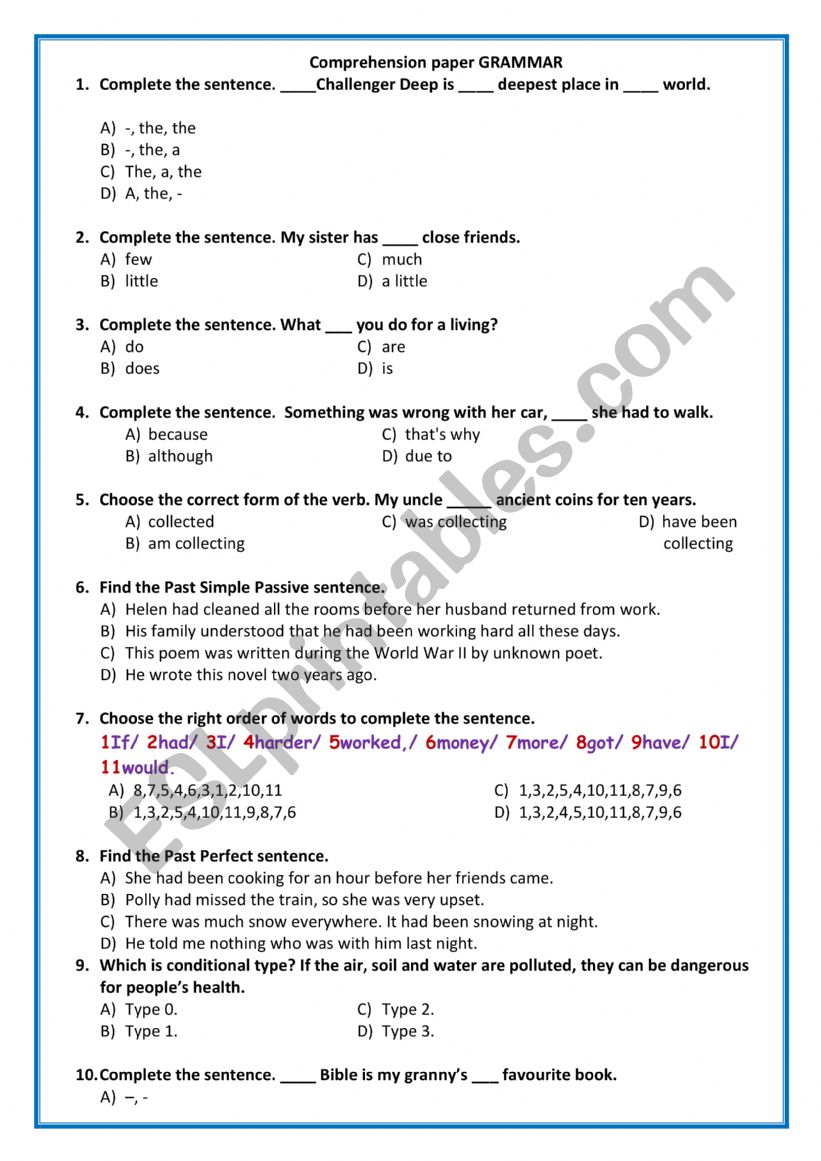 Grammar Skills worksheet
