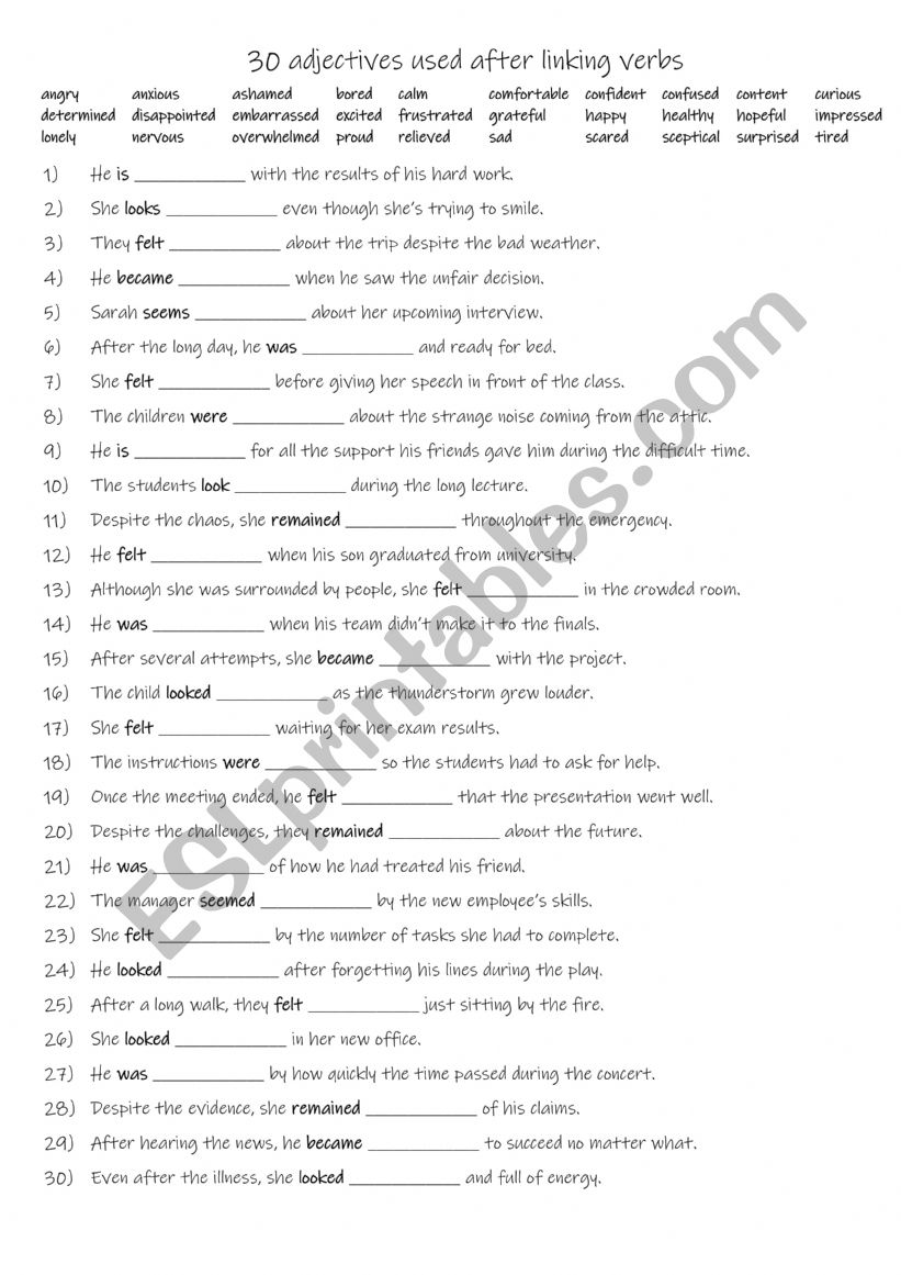 B1-B2 30 adjectives used after linking verbs