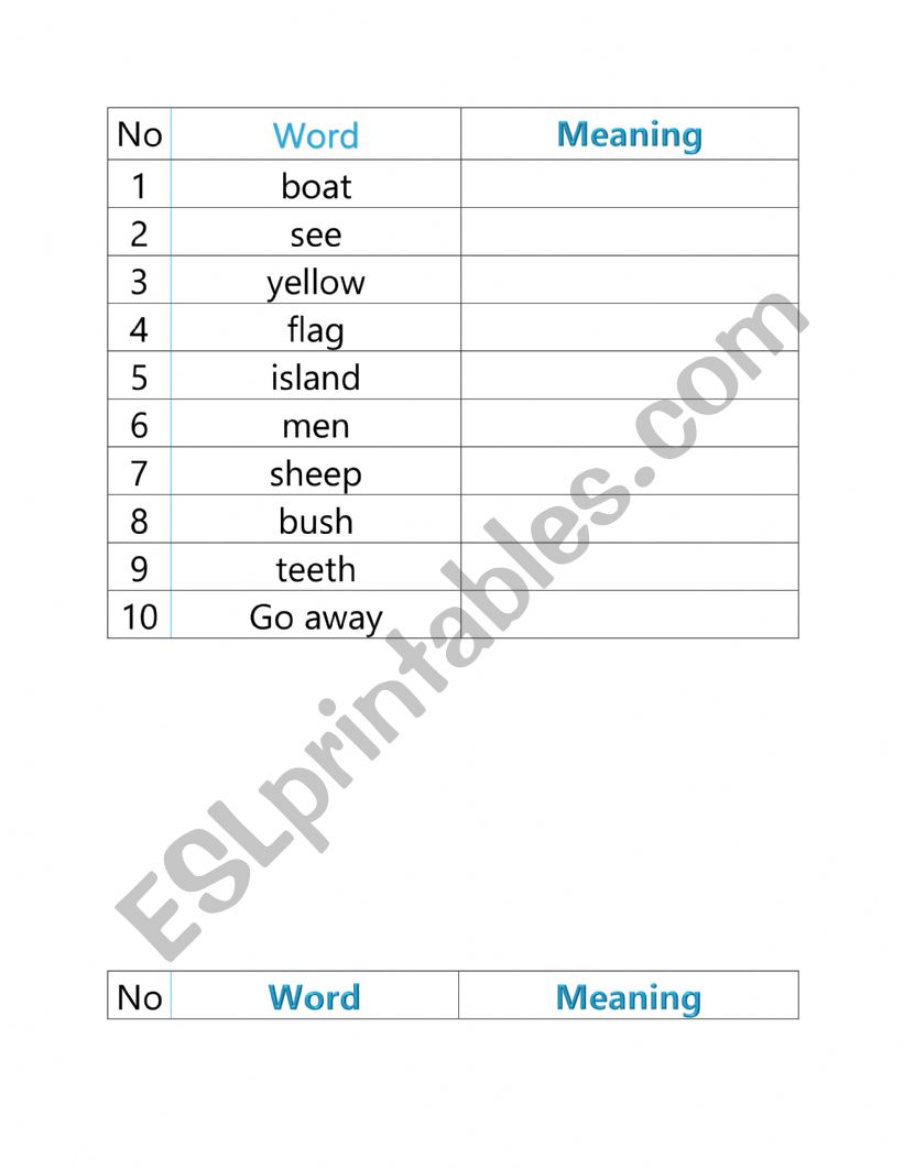vocab worksheet