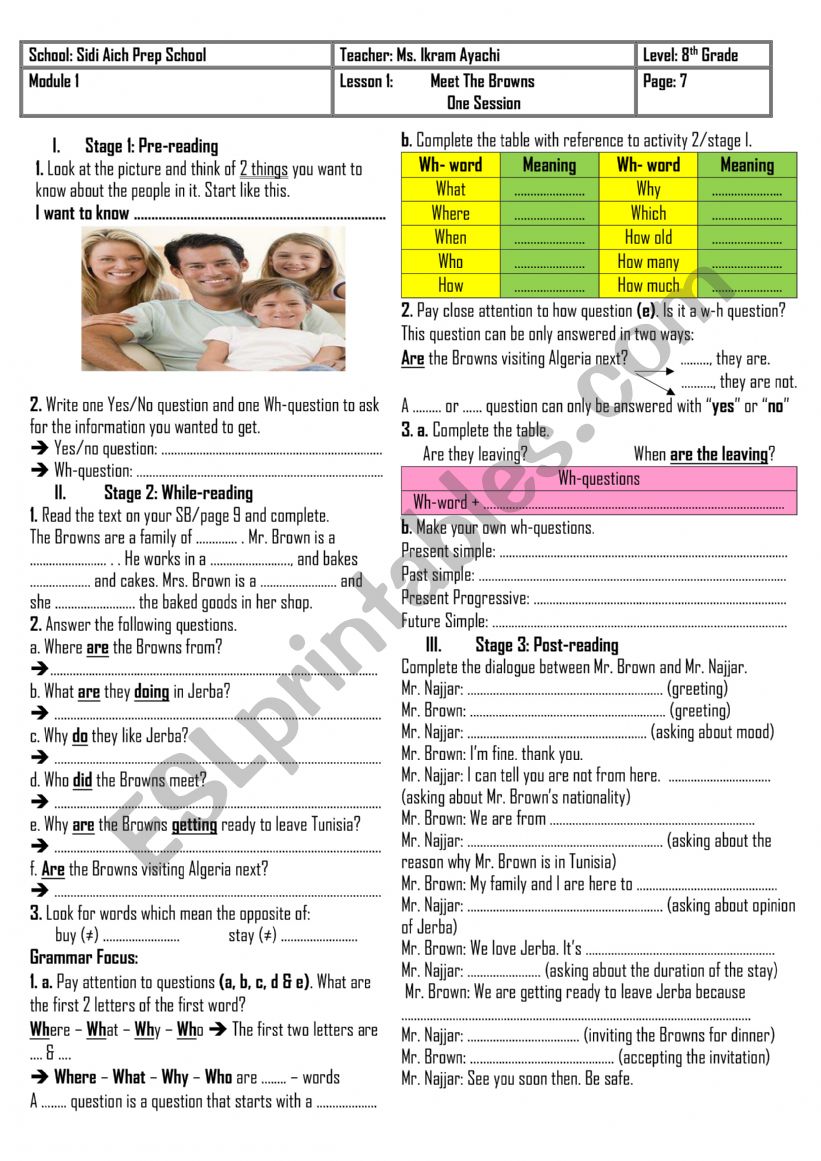 8th Grade - Module 1 - Lesson 1 - Meet The Browns + Group Session