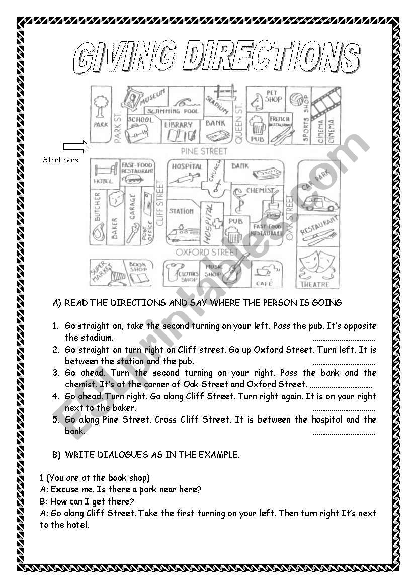 GIVING DIRECTIONS worksheet