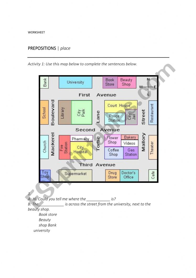 Preposition worksheet