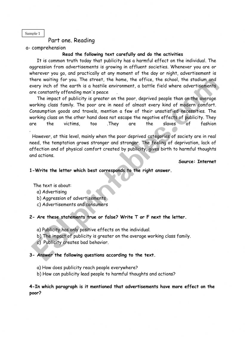 test publicity worksheet