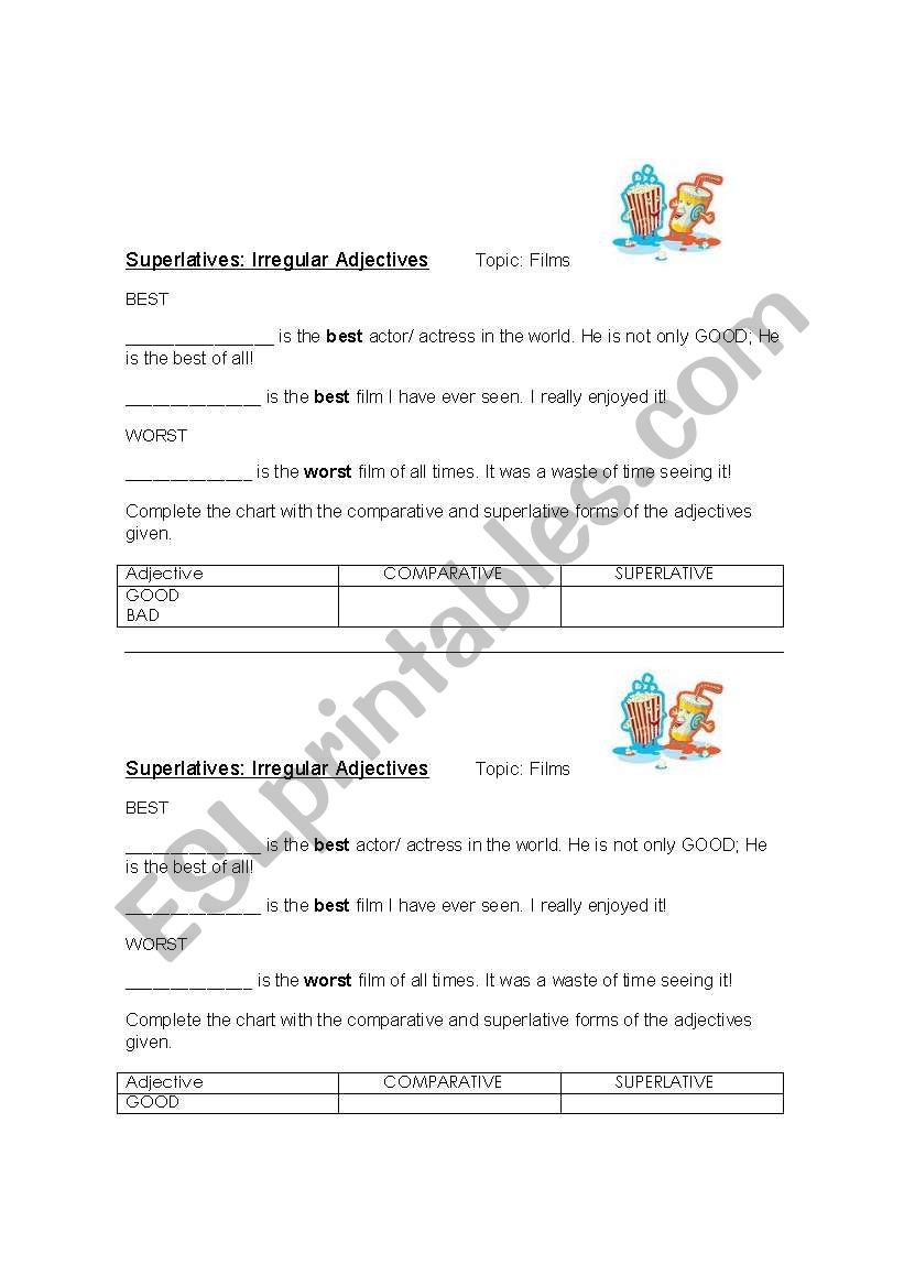 Irregular superlatives  worksheet