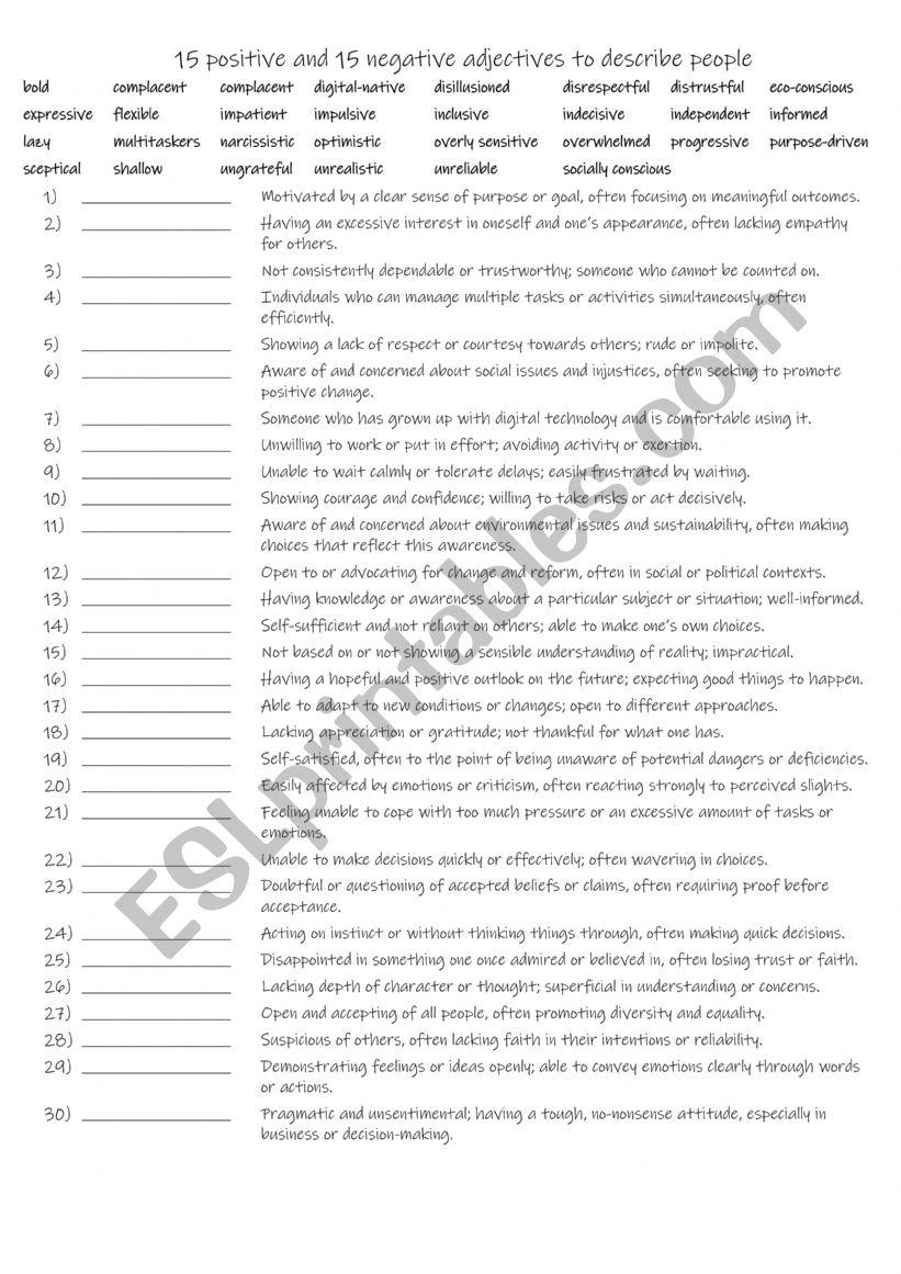 B1+-B2 15 positive and 15 negative adjectives to describe people Part 2