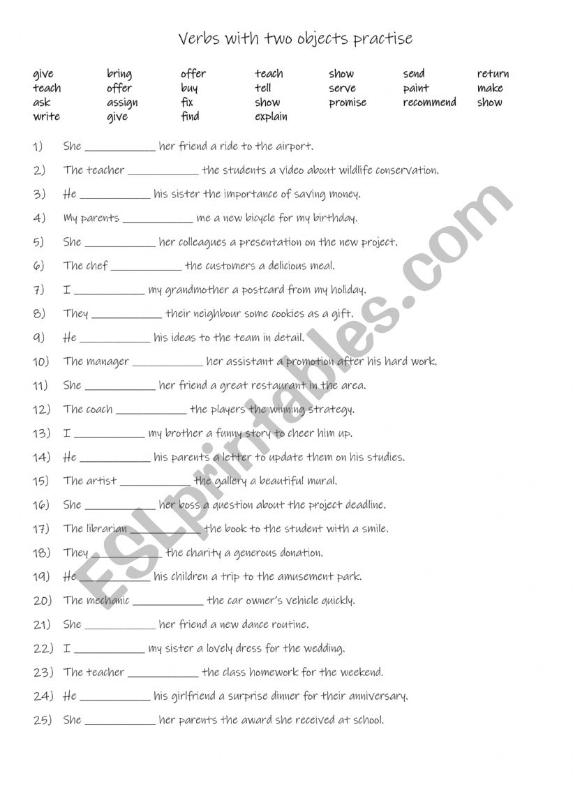 B1-B2 25 Ditransitive verbs  are verbs with 2 objects practise Part 1