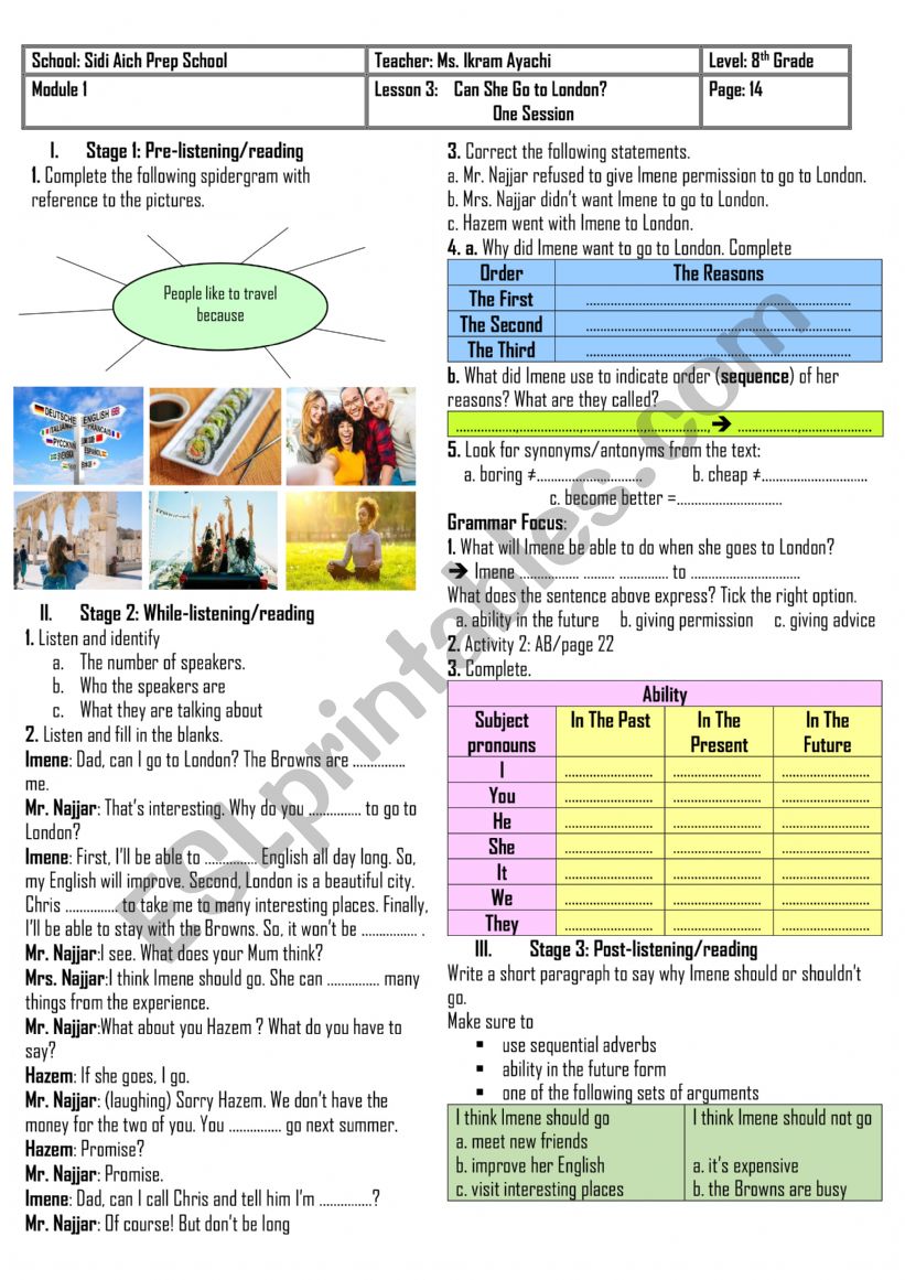 8th Grade - Module 1 - Lesson n° 3 - Can She Go to London? + Group ...