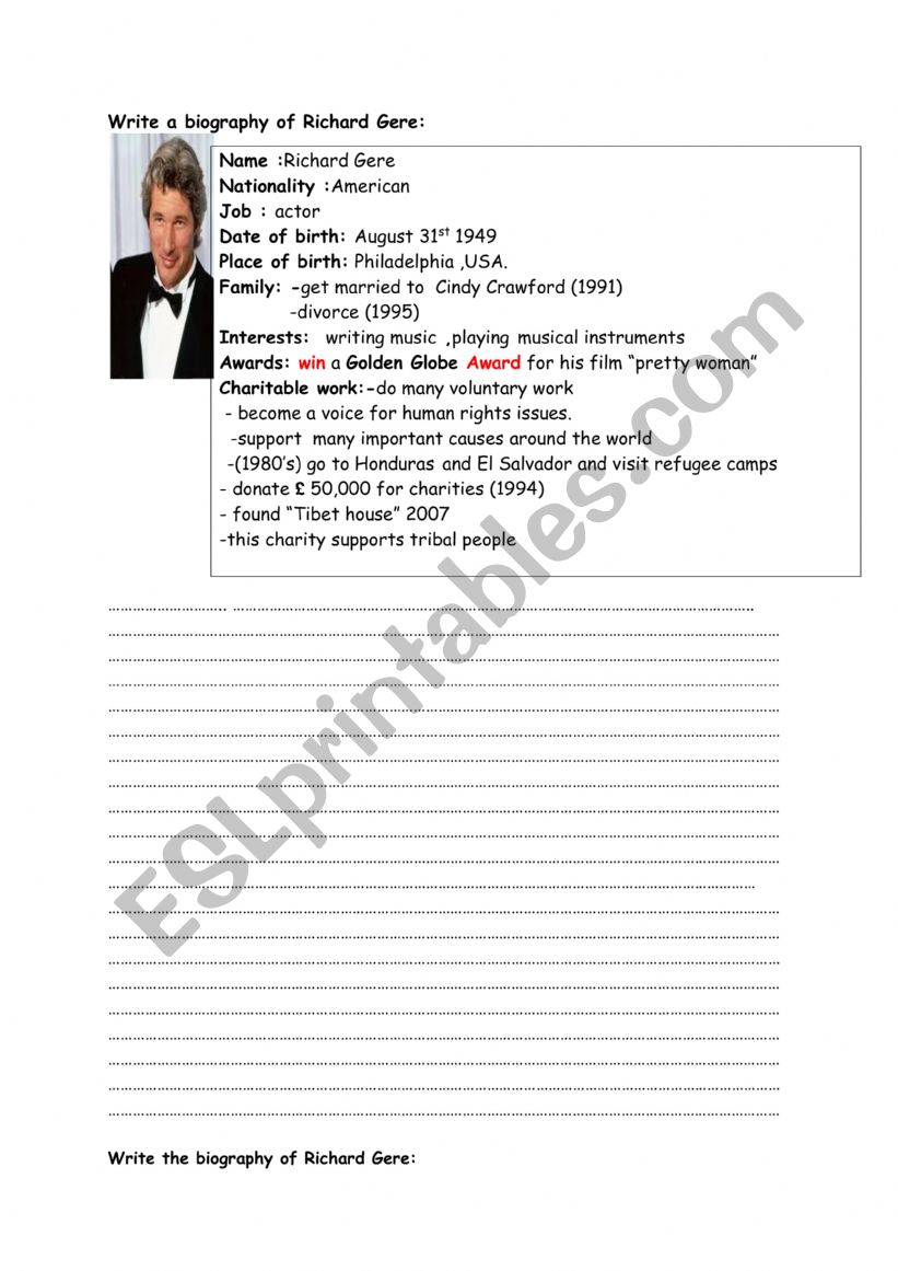 Writing a biography  worksheet