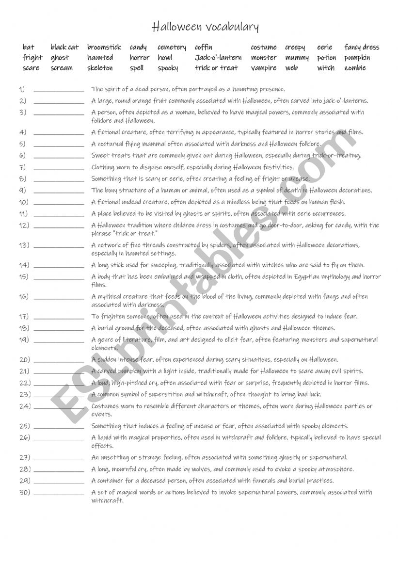 A2-B1 Halloween vocabulary - 30 words